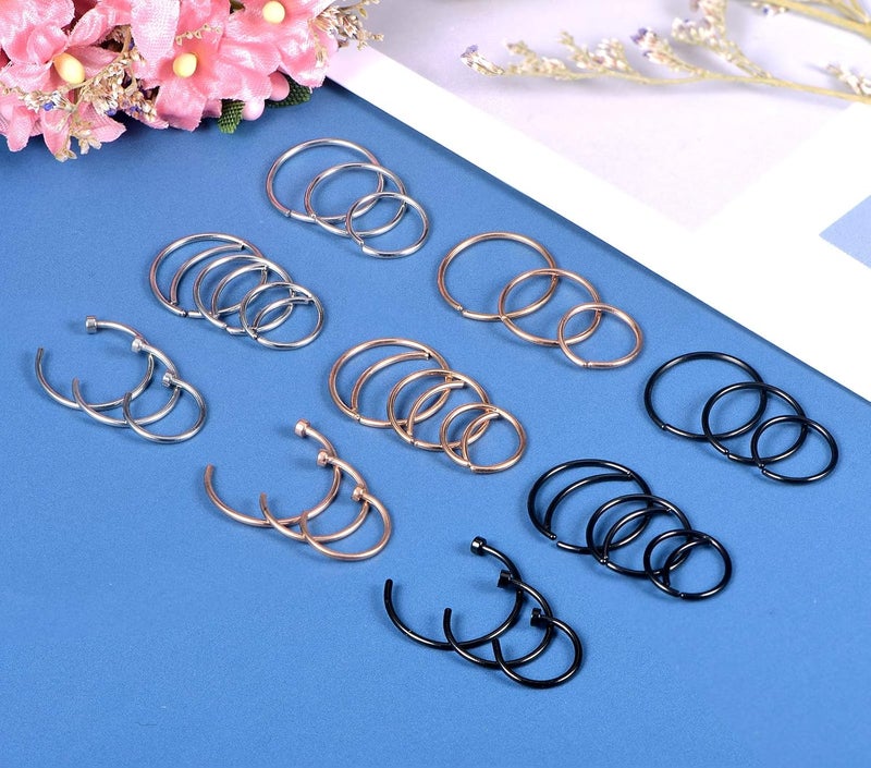 FECTAS Nose Rings Hoops Surgical Steel 18g 20g Gauge 6mm 8mm 10mm 12mm Earrings Piercing Hoops Jewelry for Men Women - Image 3